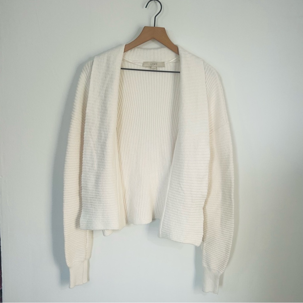 Loft Ribbed White Open Knit Cardigan Cottagecore Girly Cute Softgirl Vibes